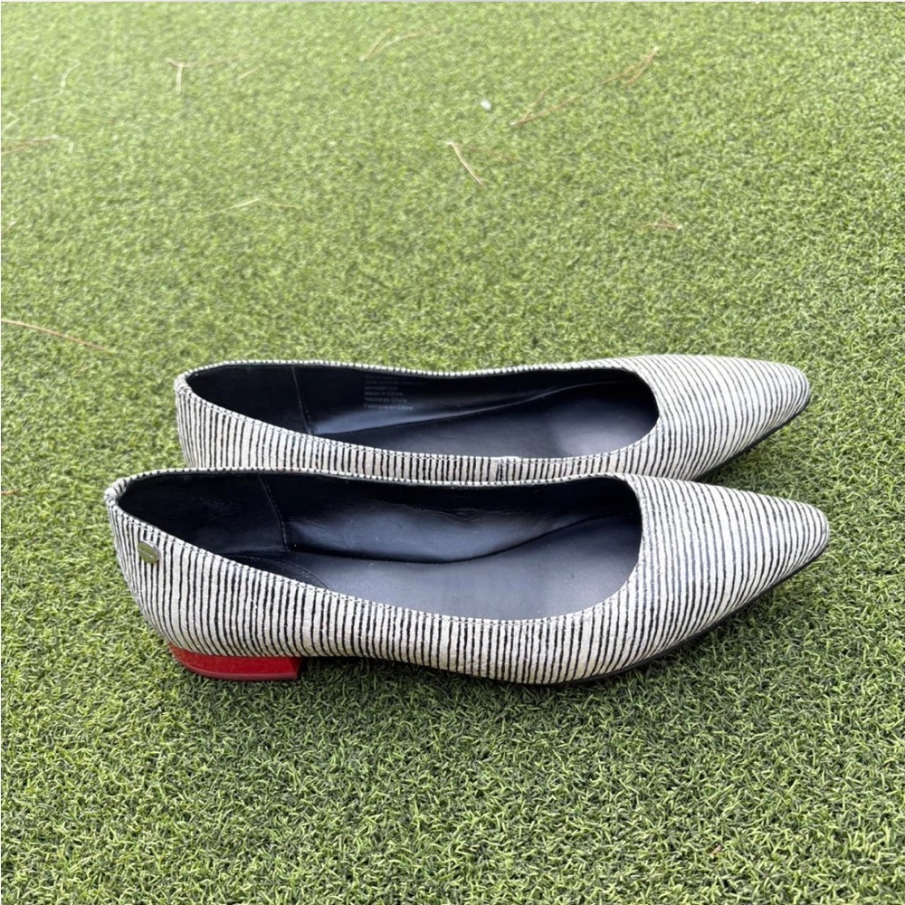 Striped Black and White Women's Calvin Klein Flats w Orange Heel